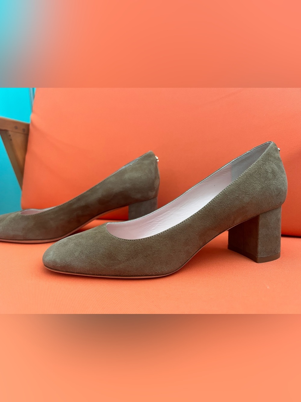 Kate Spade Made In Italy Classic Tan/Olive Suede Block Heel Pumps
